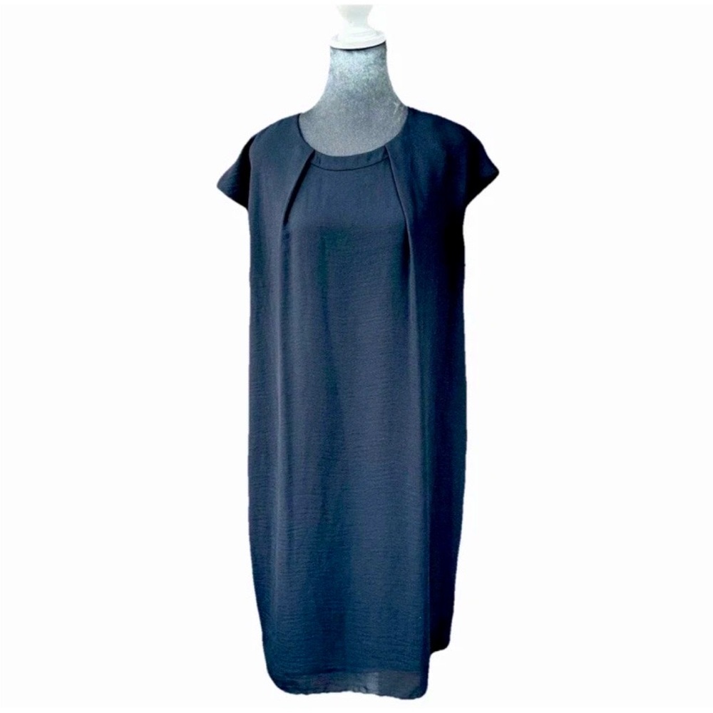COS A-Line Swing Midi Dress Womens Size 10 Black Minimalist Pleated Lined Career